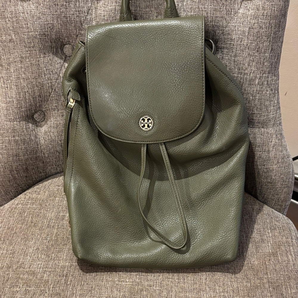 Tory Burch Forest Green Leather Backpack